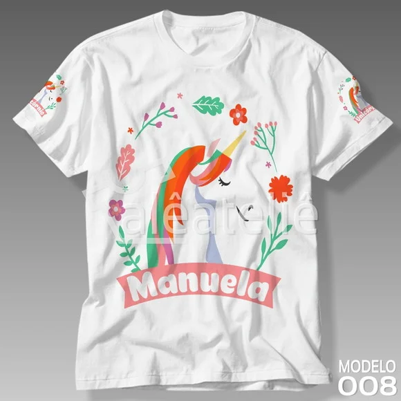 Camiseta Unicornio Infantil Personalizada Ponei Arco Iris