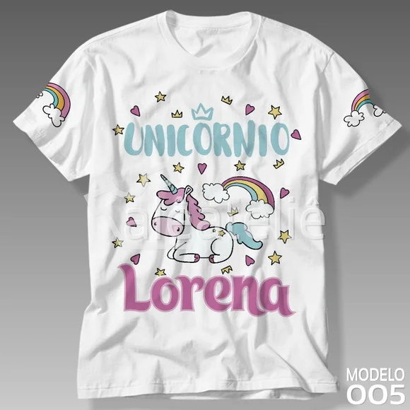Camiseta Unicornio Infantil Personalizada Ponei Arco Iris
