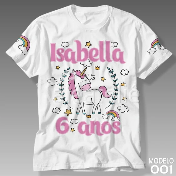 Camiseta Unicornio Infantil Personalizada Ponei Arco Iris