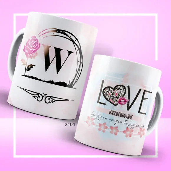 Caneca Floral Rosa Alfabeto com Frase