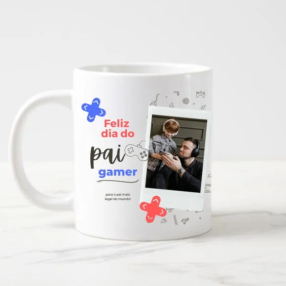 Caneca Pai Gamer Personalizada com Foto