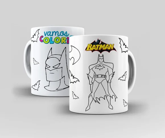 Caneca Porcelana Batman para colorir