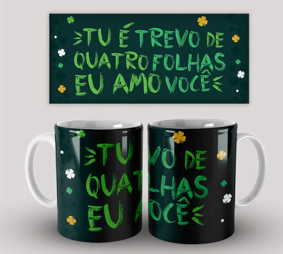 Caneca Porcelana Tu é Trevo de Quatro Folhas
