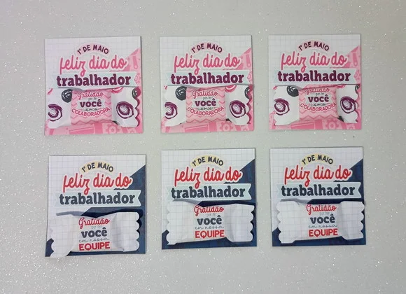 Card com Bala Personalizada Brinde Dia do Trabalhador