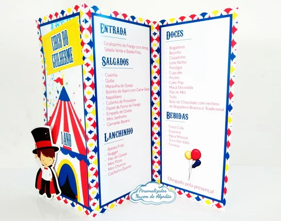 Cardápio/menu - Circo