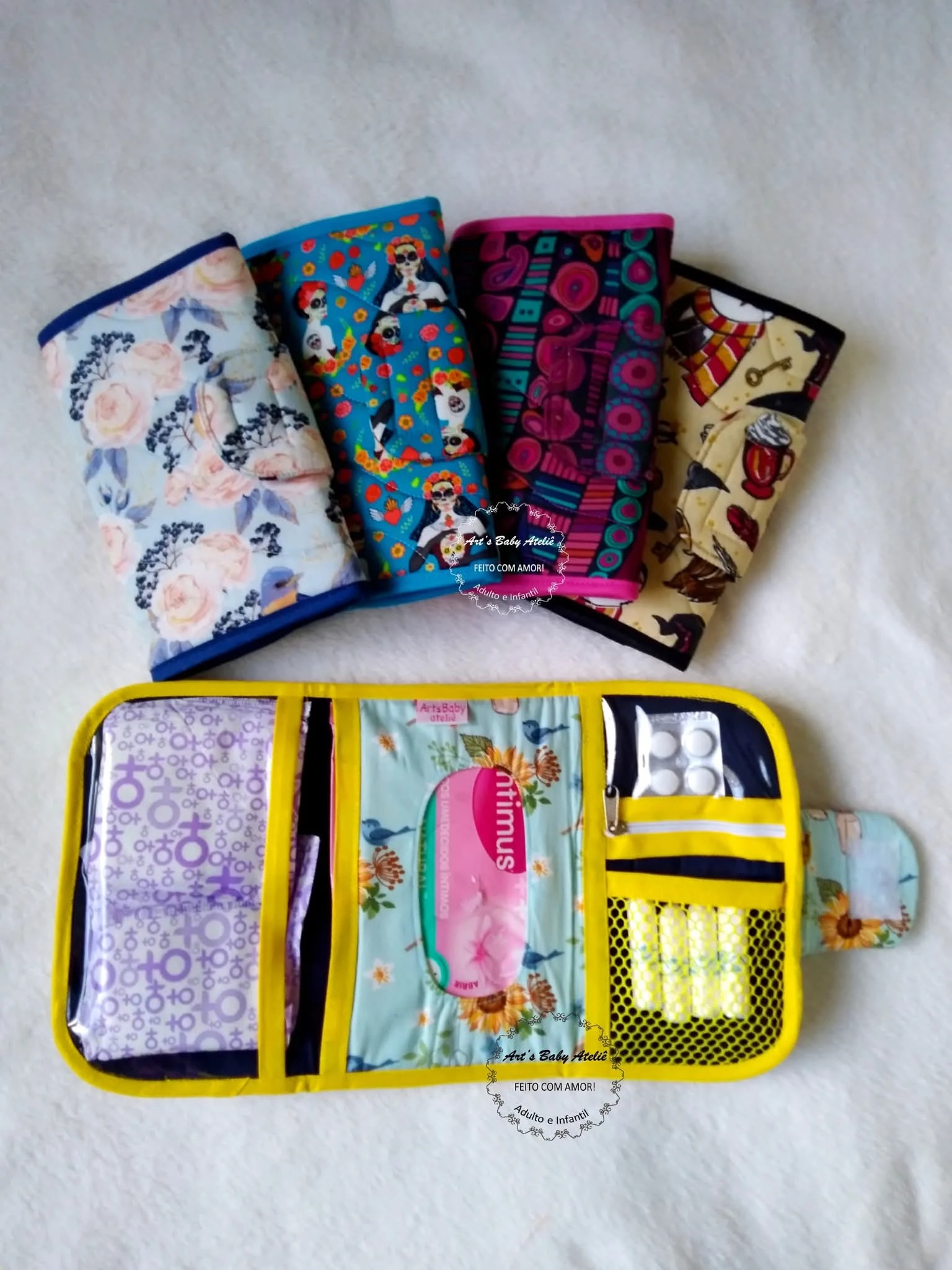 Carteira Íntima Feminina Porta Absorvente, Necessaire Organizadora para Bolsa, Artesanal