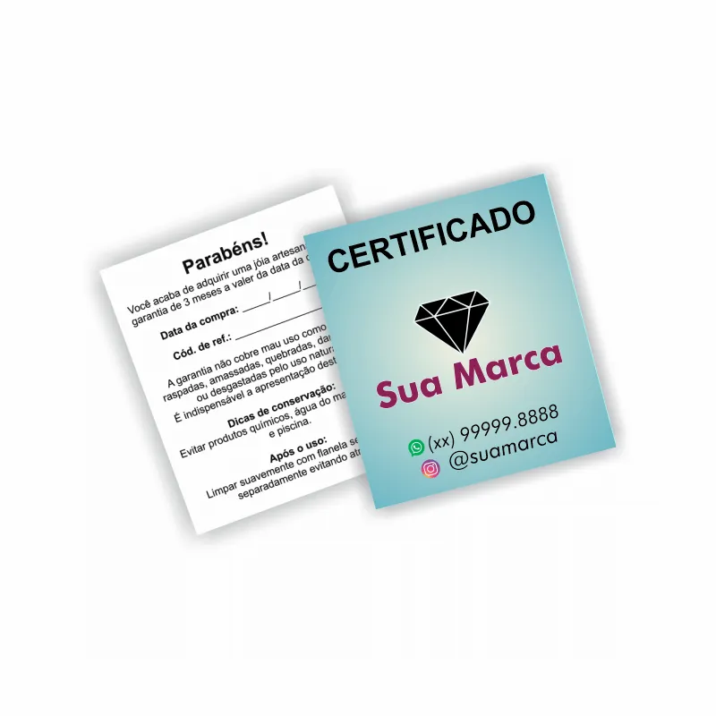 Certificado de Garantia Personalizado 100 Un