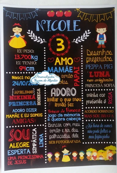 Chalkboard Branca de Neve Cute - Digital