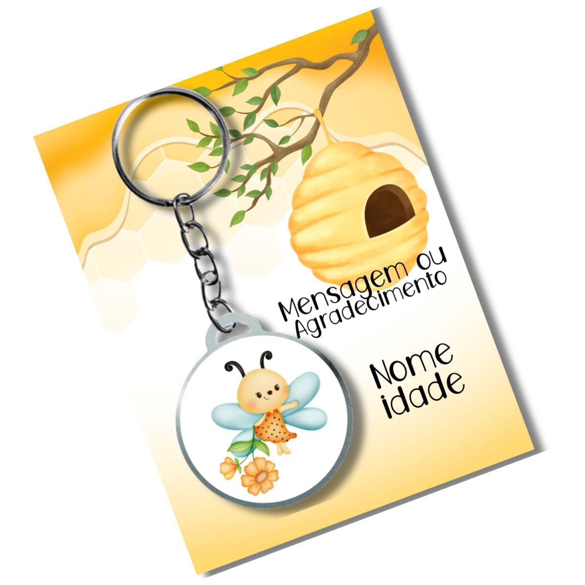Chaveiro abelhinha Personalizado + card e embalagem ** Adesivado*