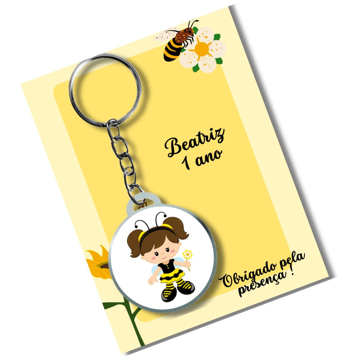 Chaveiro abelhinha Personalizado + card e embalagem ** Adesivado* 003