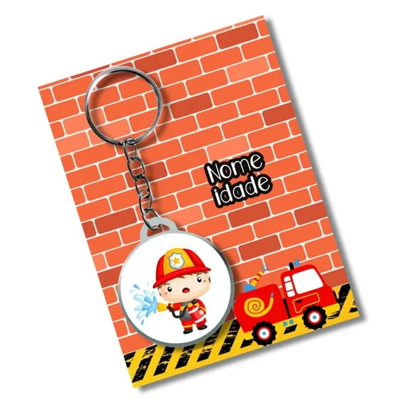 Chaveiro Adesivado Bombeiro + Card e Embalagem