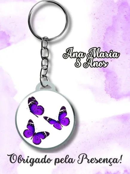 Chaveiro Adesivado Borboleta Lilás+ Card e Embalagem