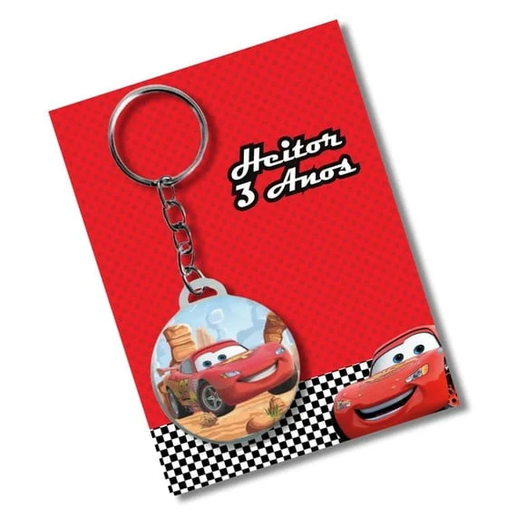 Chaveiro Adesivado Carros Mcqueen + Card e Embalagem