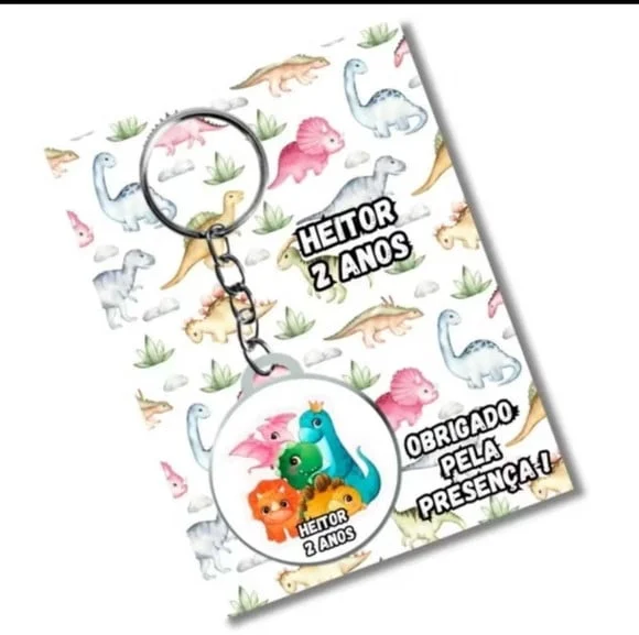 Chaveiro Adesivado Dino Baby + Card e Embalagem