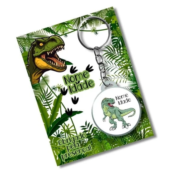 Chaveiro Adesivado Dinossauro + Card e Embalagem