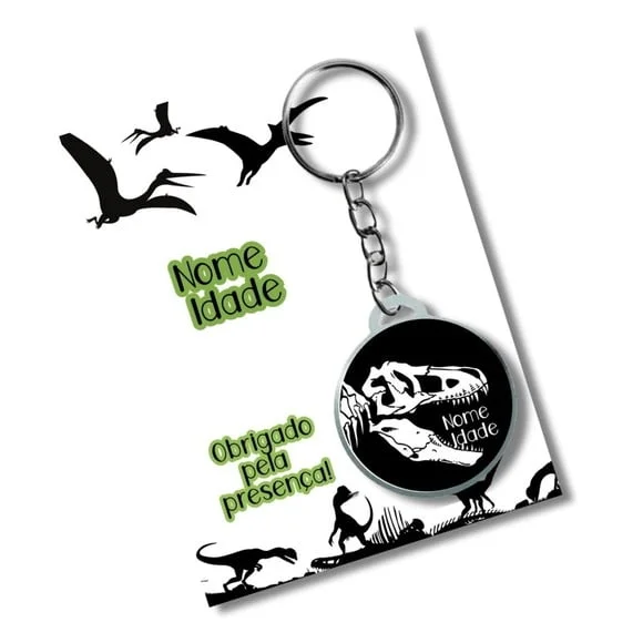 Chaveiro Adesivado Dinossauro + Card e Embalagem