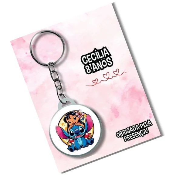 Chaveiro Adesivado Lilo e Stitch + Card e Embalagem