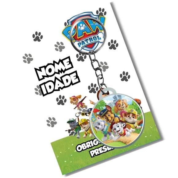 Chaveiro Adesivado Patrulha Canina + Card e Embalagem