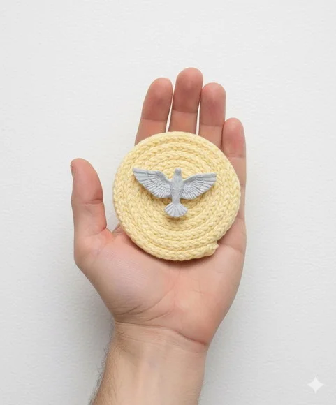 Lembrancinha Chaveiro Mandala com Divino Espírito Santo Personalizado em tricotin com 10 unidades