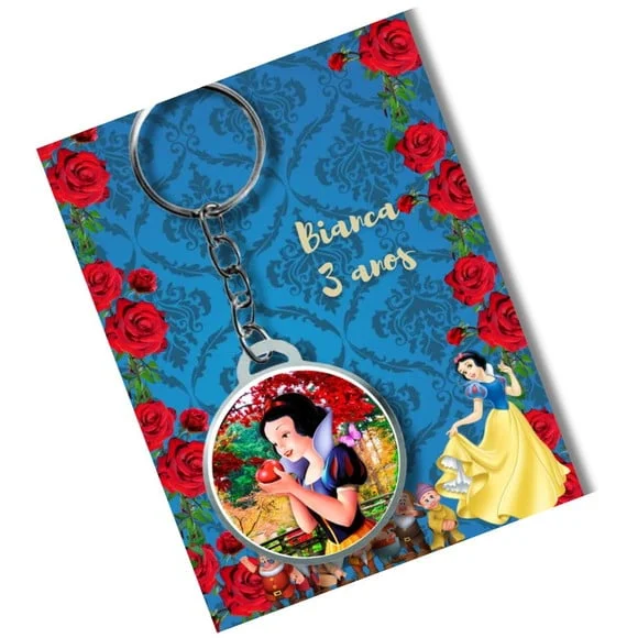 Chaveiro Branca de Neve Adesivado + Card e Embalagem