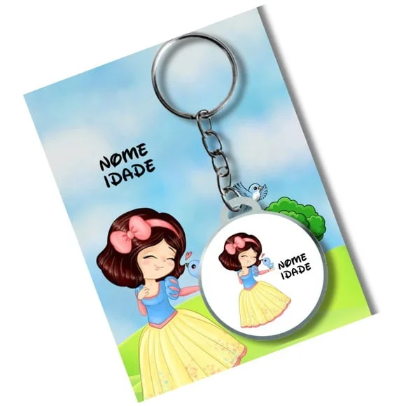 Chaveiro Branca de Neve Adesivado + Card e Embalagem