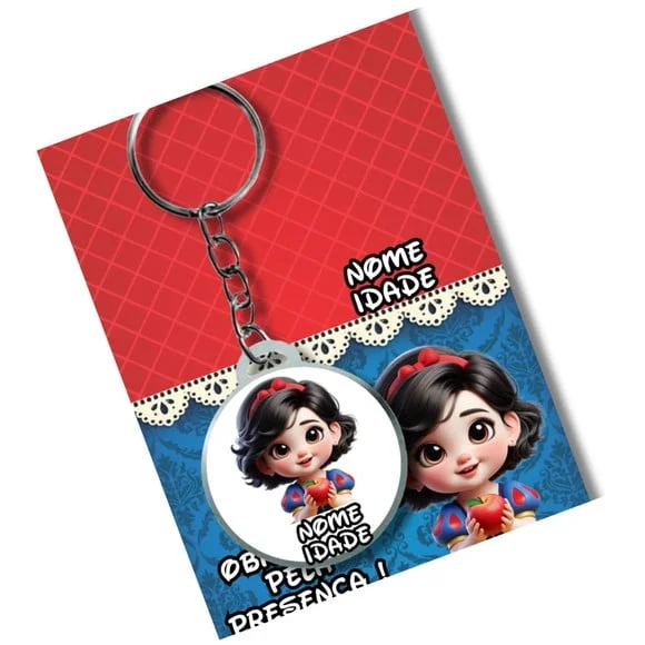 Chaveiro Branca de Neve Adesivado + Card e Embalagem