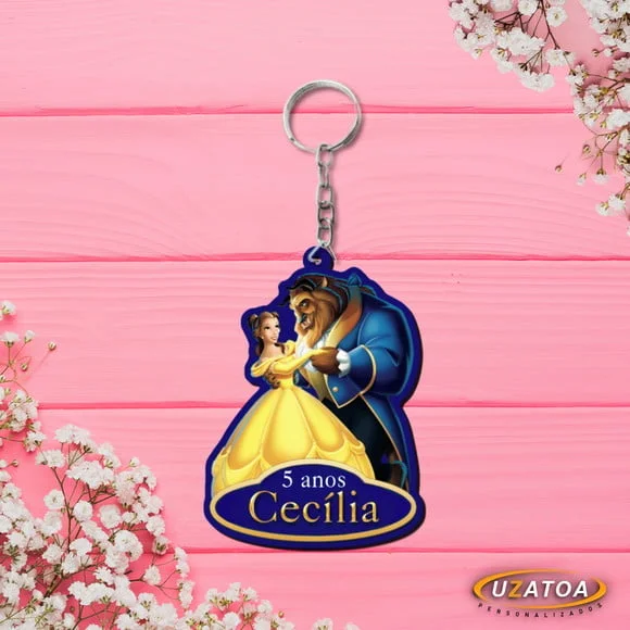 Lembrancinha Chaveiro A Bela e a Fera mdf Personalizado