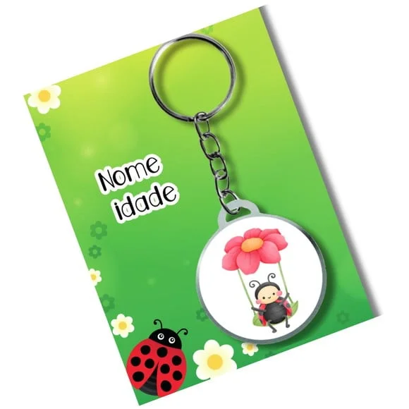 Chaveiro Joaninha + Card e Embalagem * Adesivado