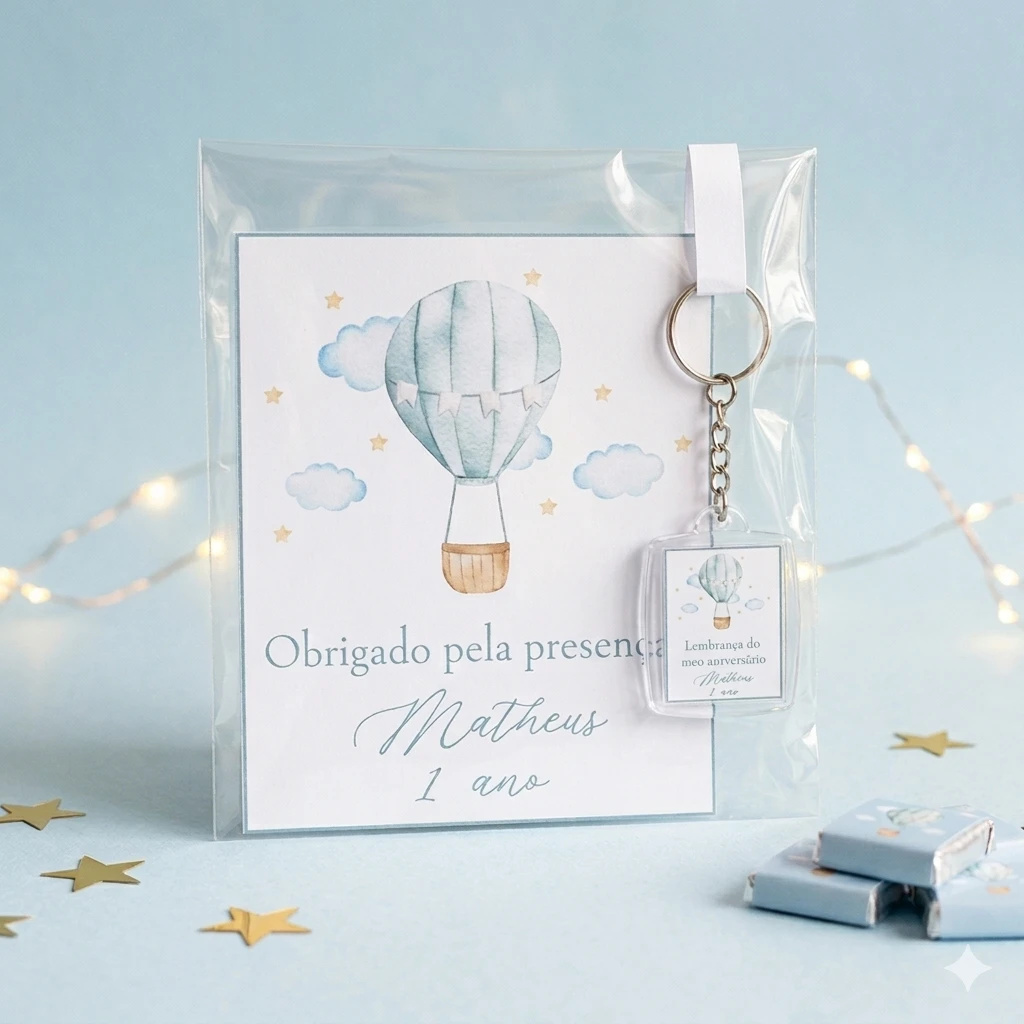 Chaveiro Personalizado Balão Aquarela Lembrancinha Maternidade