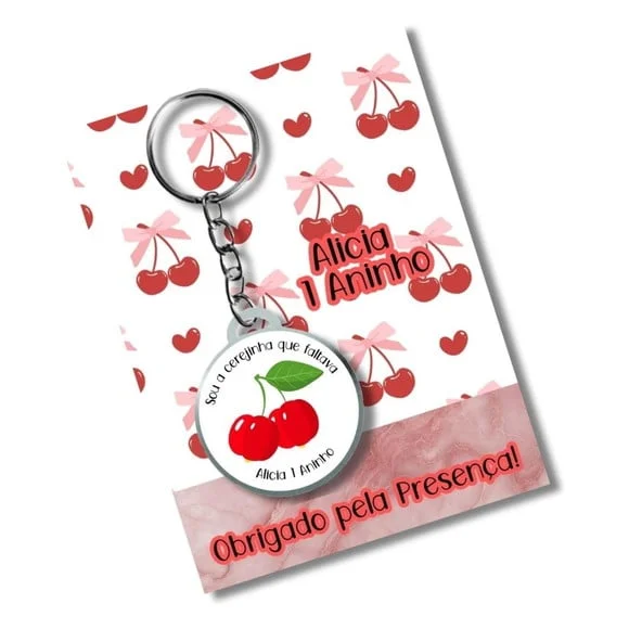 Chaveiro Personalizado Cerejinha + Card e Embalagem