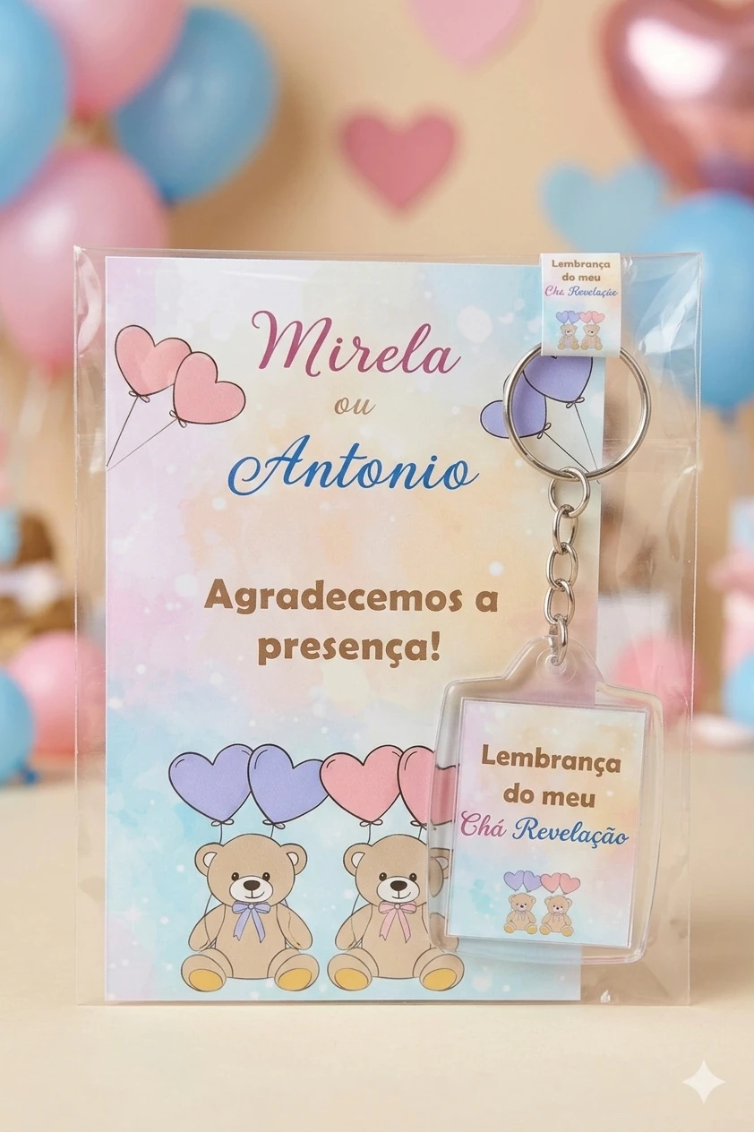 Chaveiro Personalizado Chá Revelação Ursinhos Lembrancinha