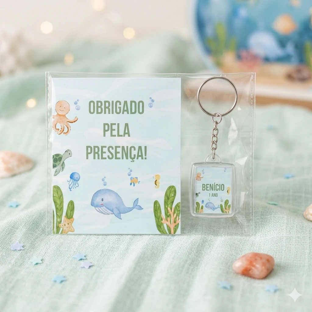 Chaveiro Personalizado Fundo do Mar Aquarela Lembrancinha Aniversário Infantil