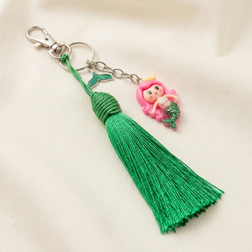 Chaveiro Sereia com Tassel Tulipa e Berloque (Cores Diversas)