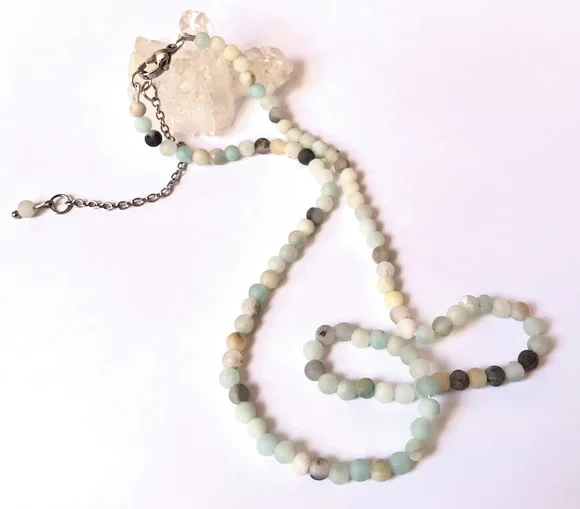 Choker Colar com Amazonita Fosca e Aço Inox