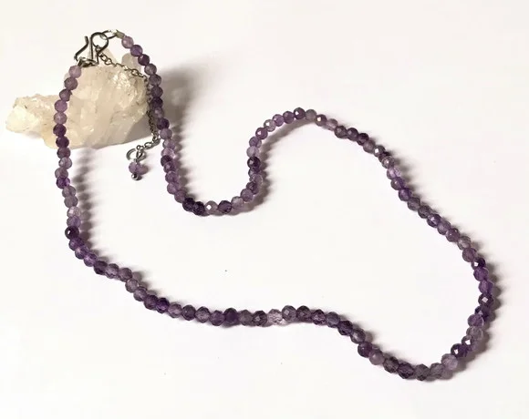Choker Colar com Ametista Facetada e Aço Inox