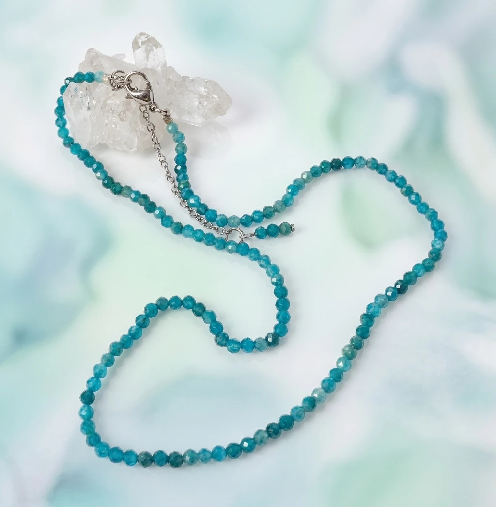 Choker Colar com Apatitas Facetadas  3 mm e Aço Inox