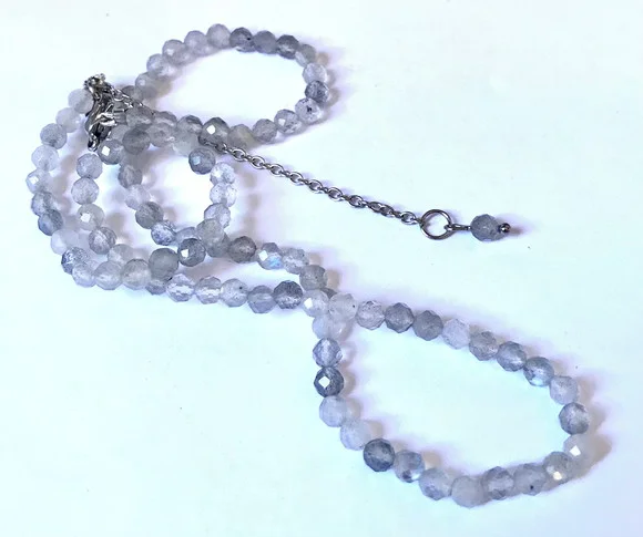 Choker Colar com Labradoritas Facetadas e Aço Inox