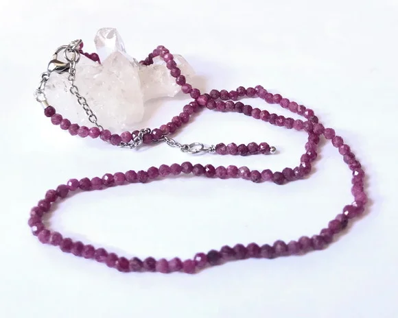 Choker Colar com Rubi Indiano Facetados e Aço Inox