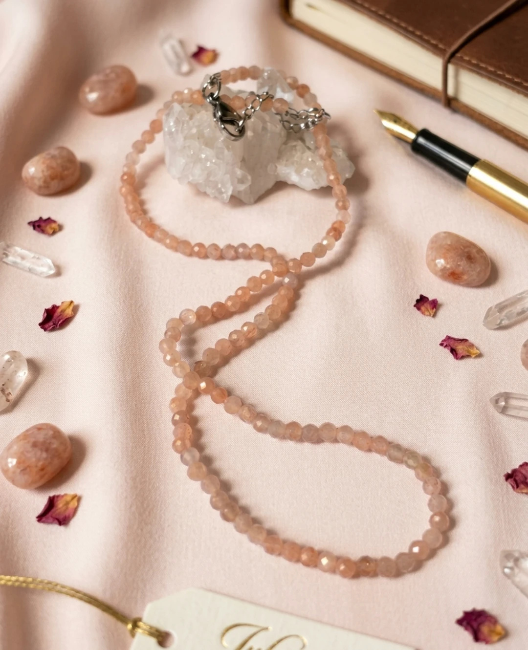 Choker Colar  Sunstone Pedra Facetada 3 mm e Aço Inox