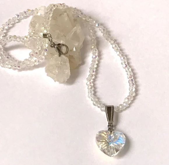 Choker Cristal Ab 2 mm e Pingente com Cristal Aurora Boreal