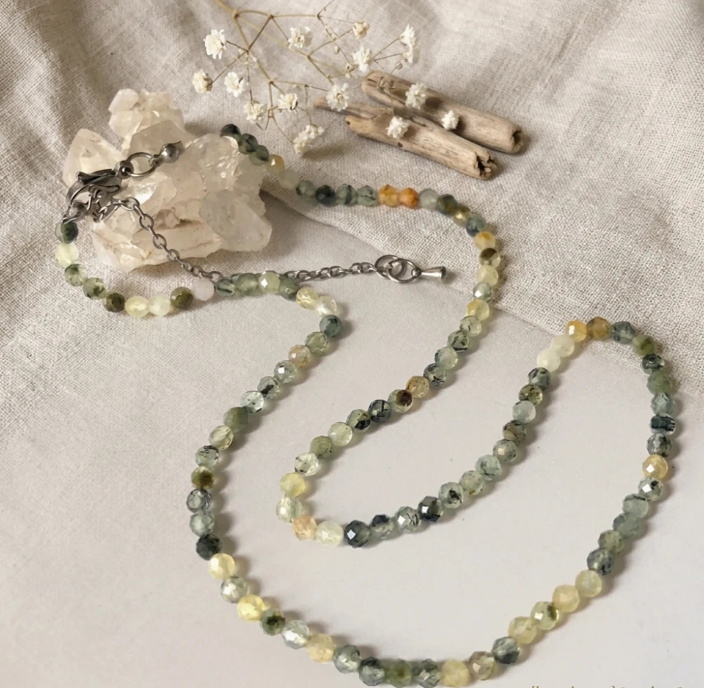 Choker Delicada de Pedra Prenita Facetada em Rondell Tons mesclados e Aço Inox