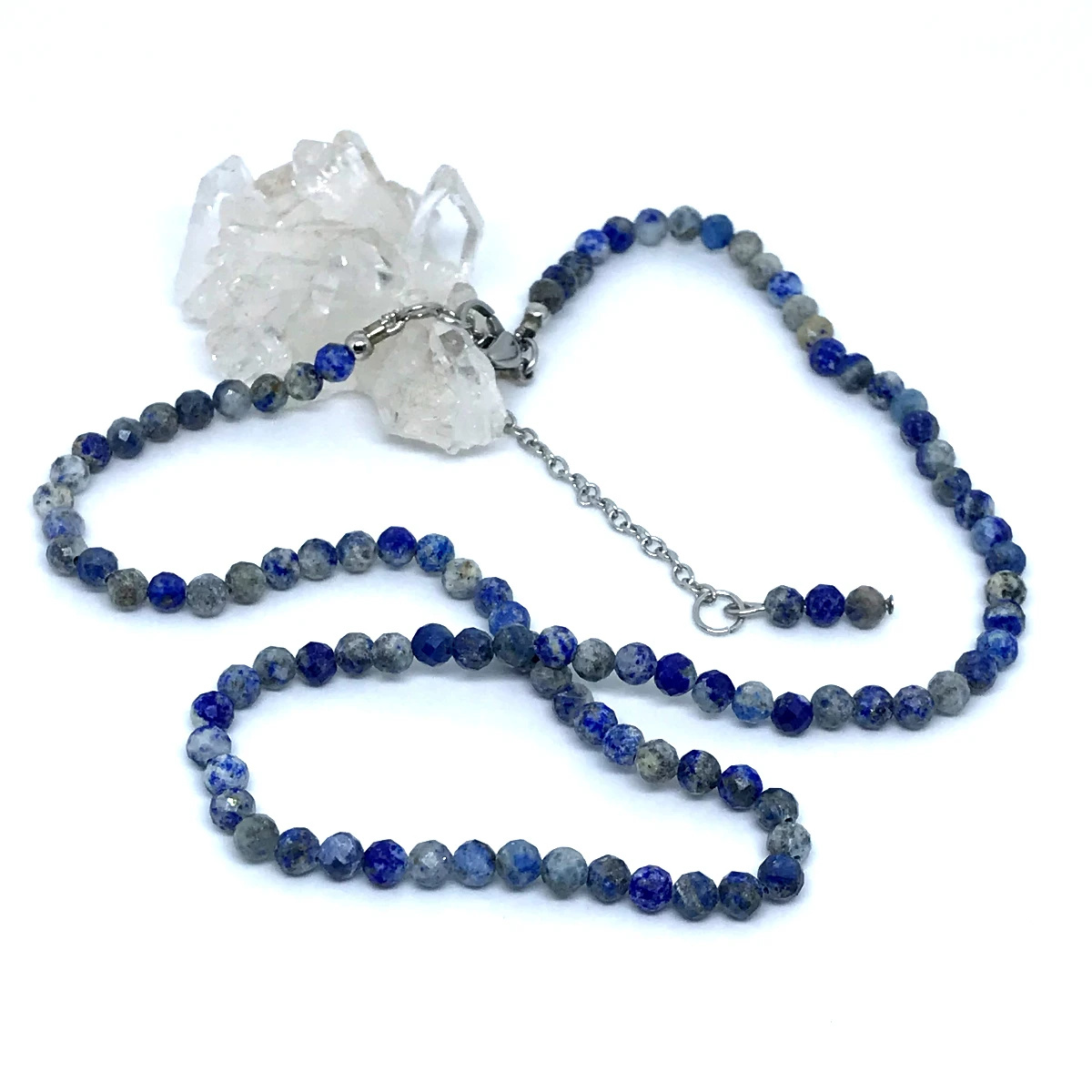 Choker Sodalita Natural Facetada 4mm - Acabamento Aço Inox