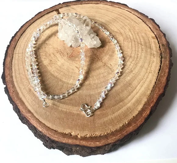 Colar Cristal Theco com Efeito Aurora Boreal e Prata 925