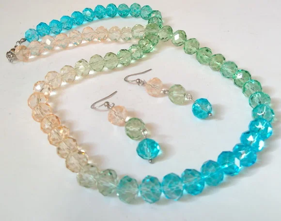 Conjunto Colar e Brincos Cristal Facetado Tie Dye e Aço Inox
