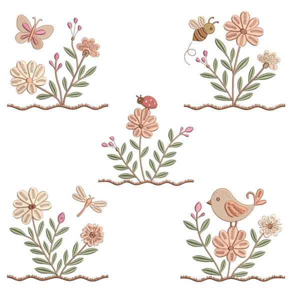 Coleção de Matrizes de Bordado Jardim Floral Boho