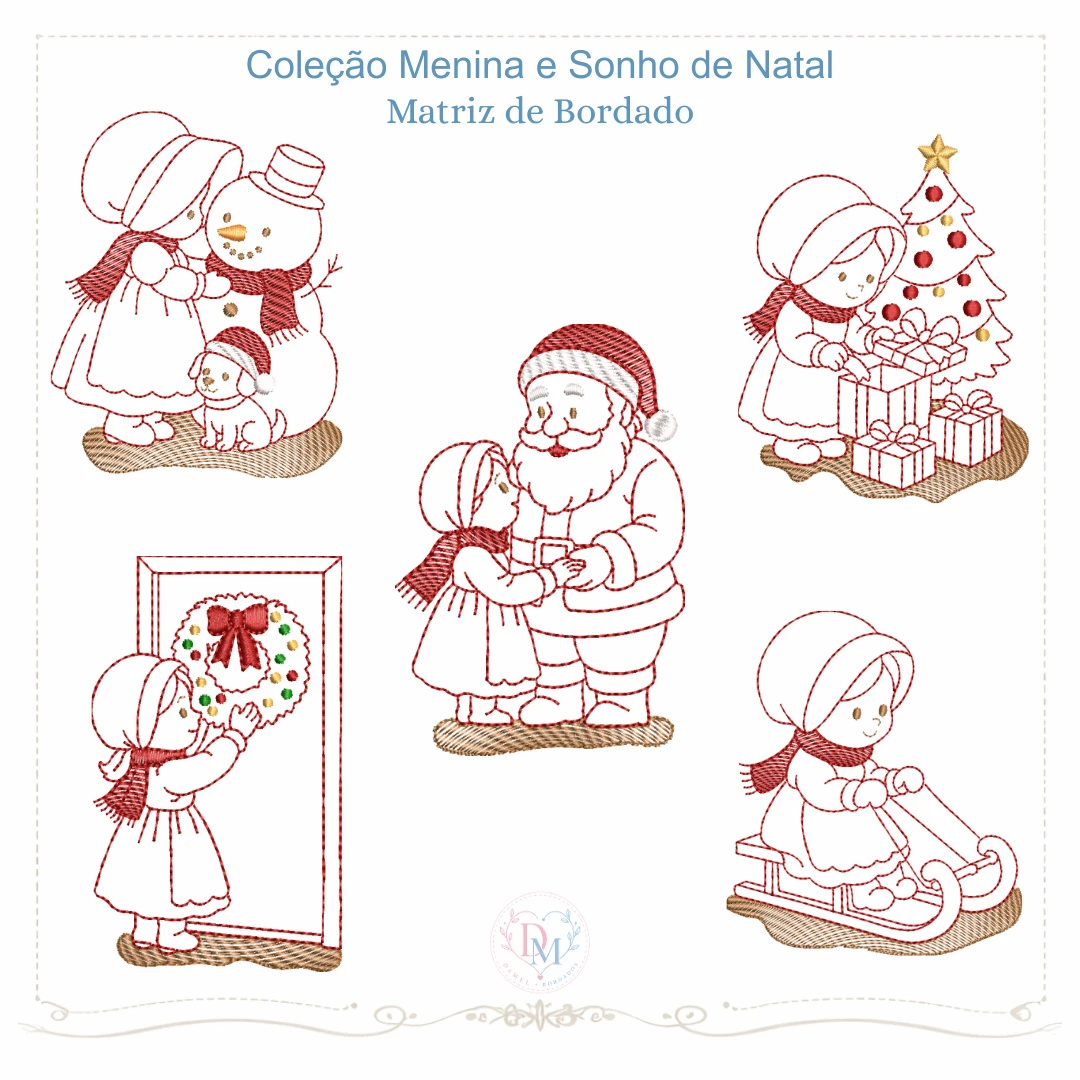 Coleção de Matrizes de Bordado Meninas e Sonho de Natal (Redwork)