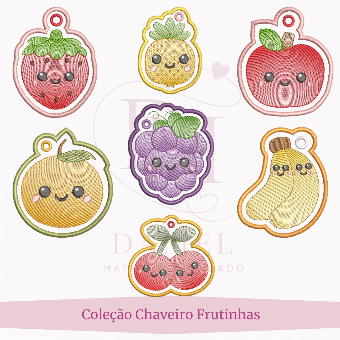 Coleção Matrizes de Bordado Chaveiro Frutinhas (Pontos Leves)