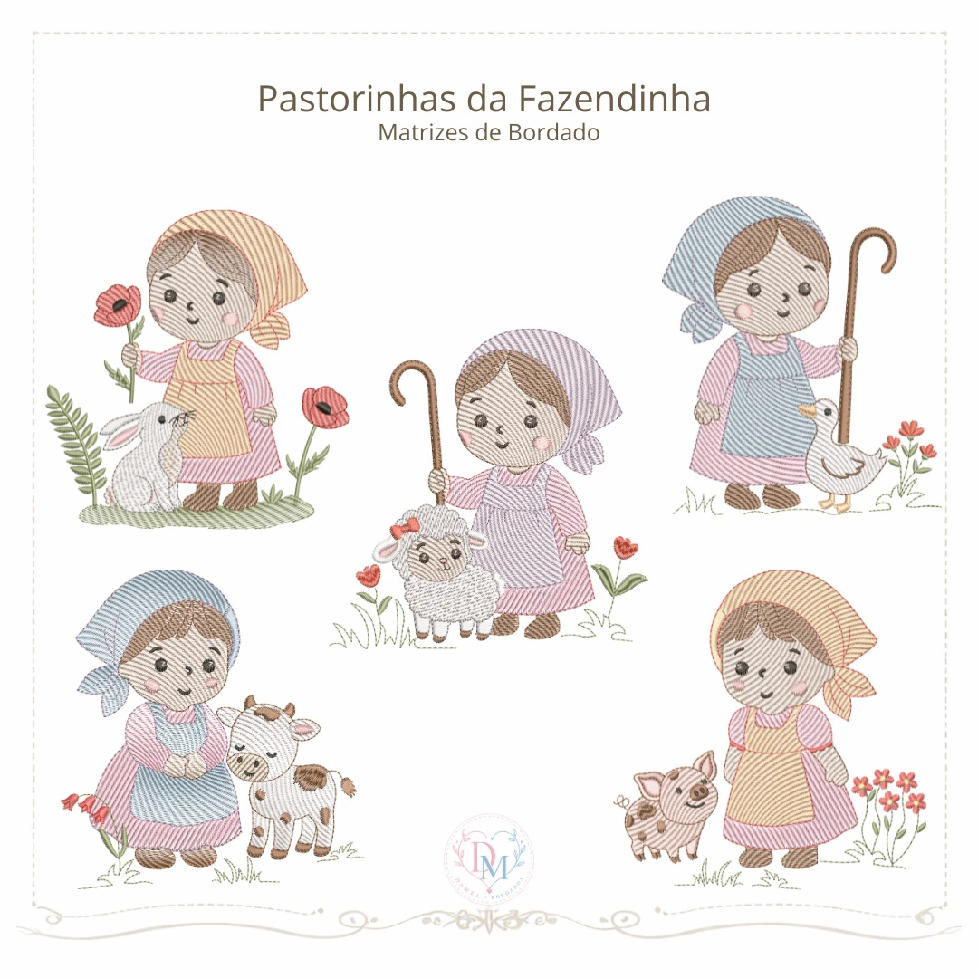 Coleção Matrizes de Bordado Pastorinhas da Fazenda (Pontos Leves)