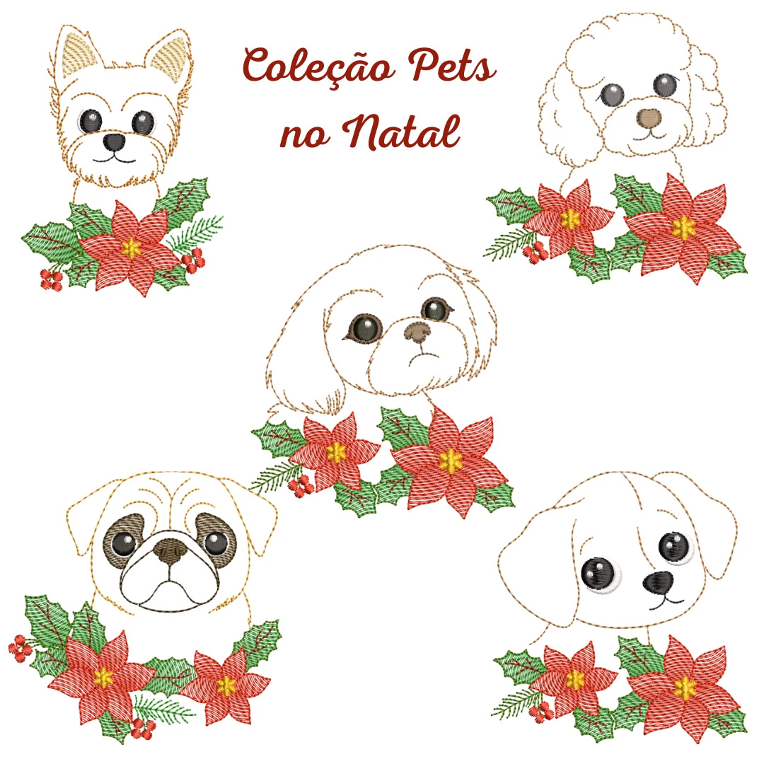 Coleção Matrizes e Bordado Pets no Natal (Redwork e Pontos Leves)