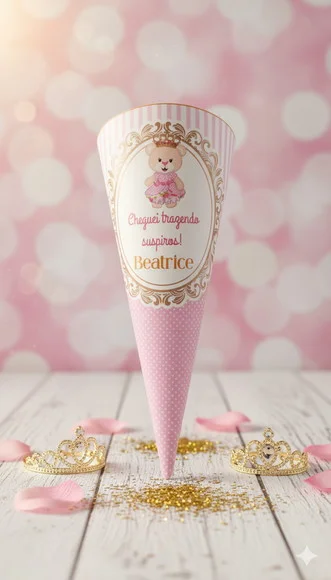 Cone Guloseimas Personalizado Ursinha Princesa (10 Unidades)